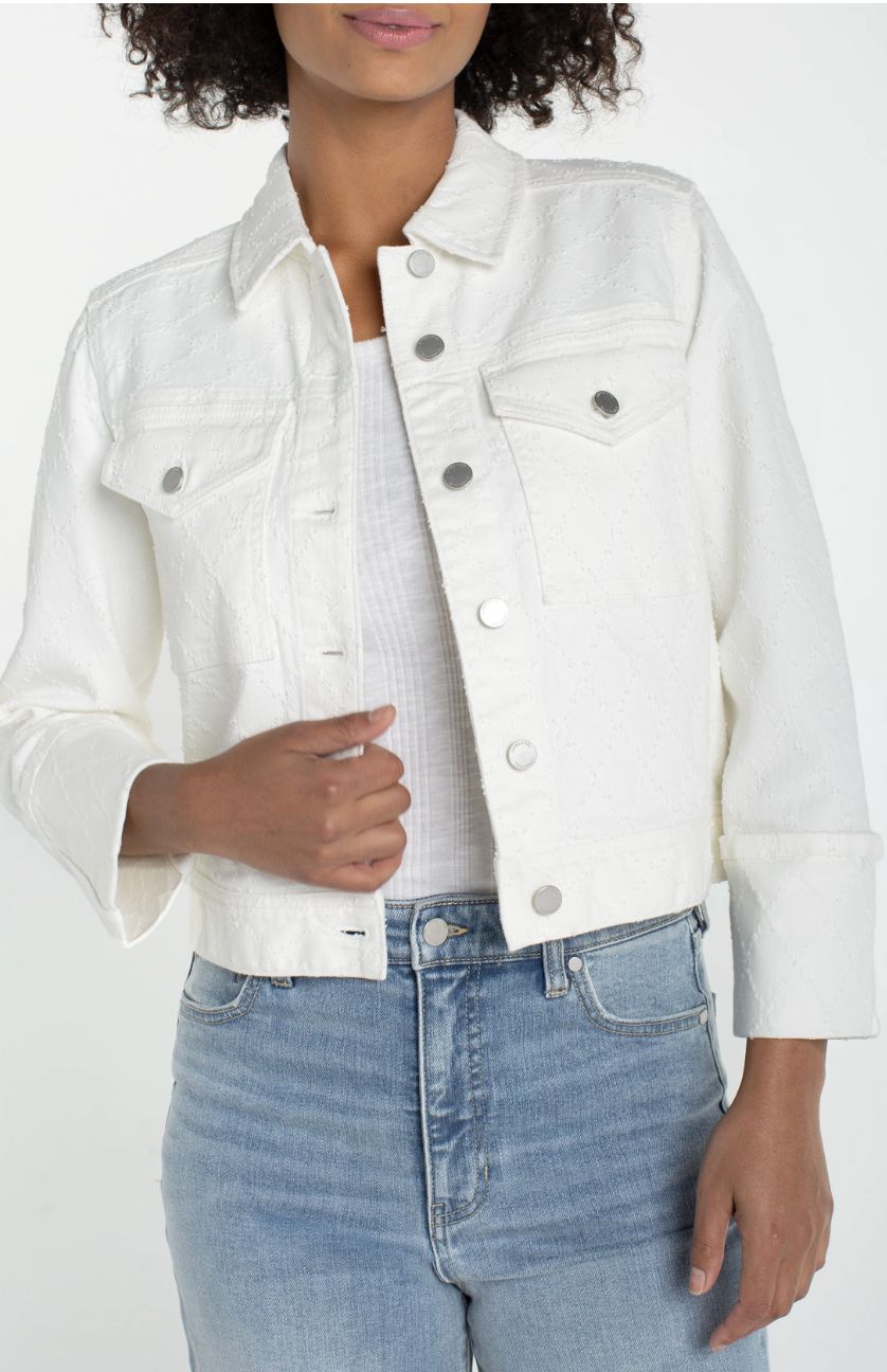 Bracelet Length High Cuff Cropped Jacket, Color: White Diamond, Size: Small
