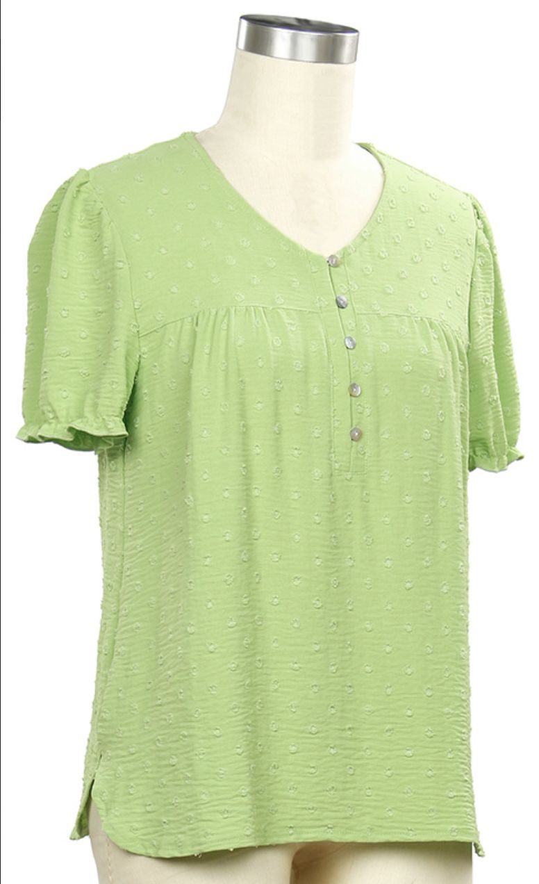 Indigo Sunrise Short Sleeve Novelty Blouse, Color: Aloe Vera, Size: Small