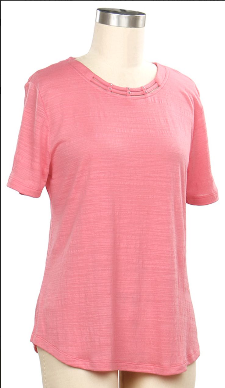 Private Drive Solid Knit Top, Color: Coral Zinna, Size: Small
