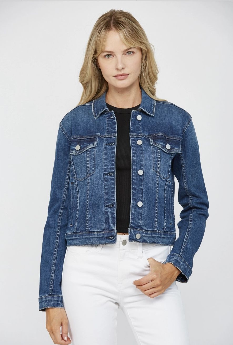 Dark Wash Denim Jacket, Color: Thalassa, Size: Small
