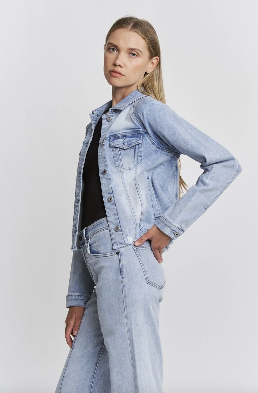 Raw Hem Denim Jacket Leather Patch
