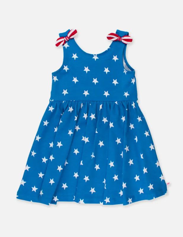 Girls Stars &amp; Stripes Knit Tie Shoulder Twirl Dress