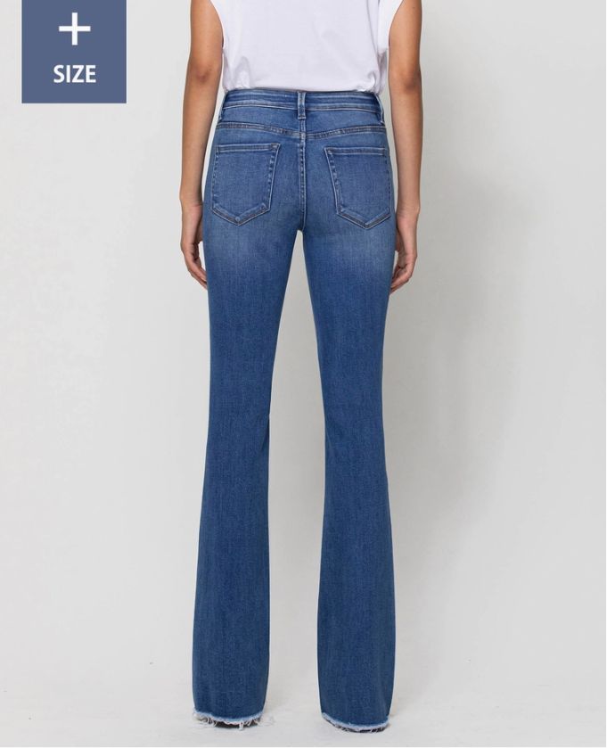 Alison | Plus Size | Mid Rise Raw Hem Mini Flare Jeans