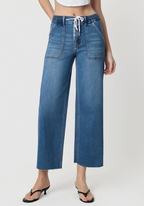 Kris | High Rise | Super Soft Fabric Drawstring Baggy Wide Jeans
