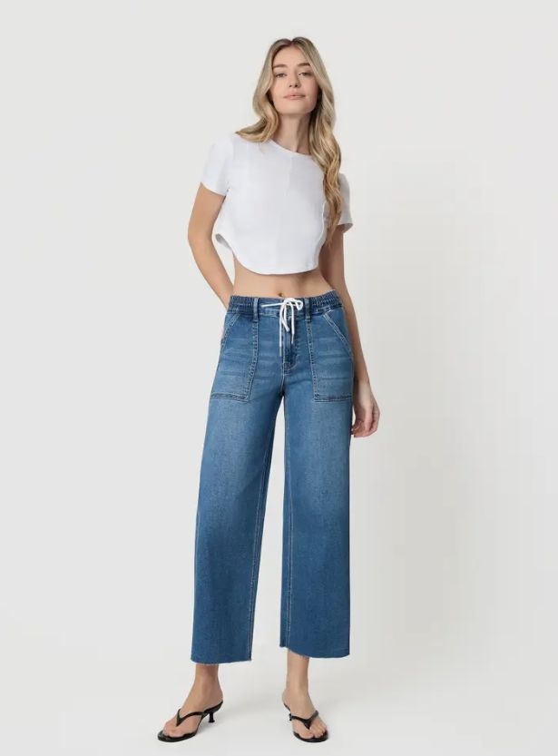 Kris | High Rise | Super Soft Fabric Drawstring Baggy Wide Jeans