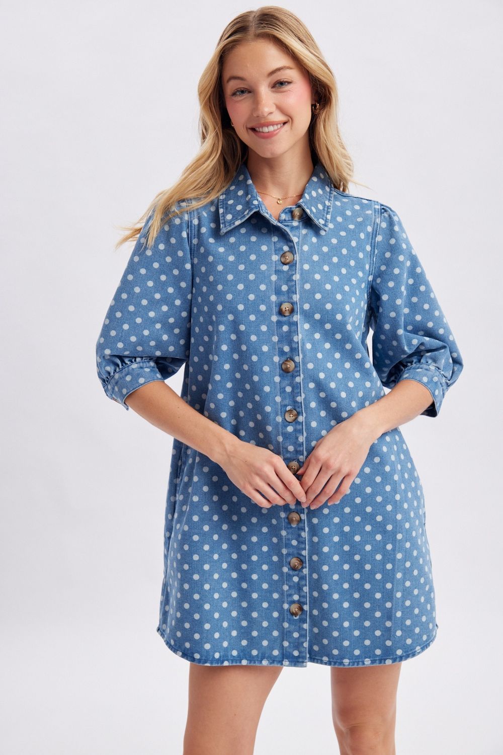 Polka Dot Denim Shirt Mini Dress