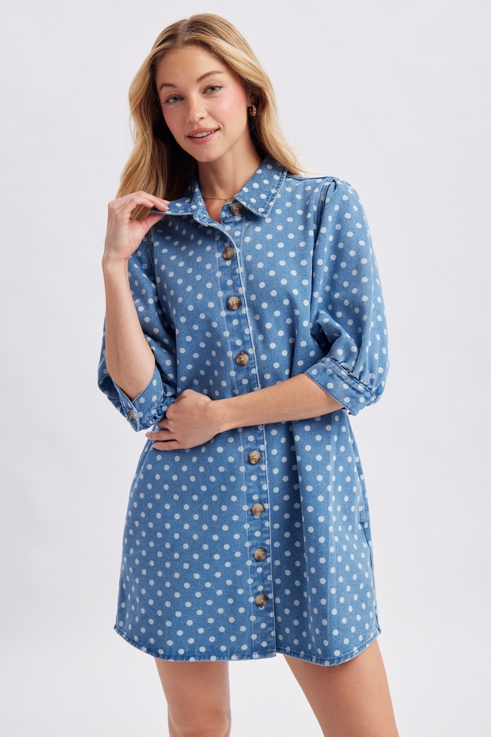 Polka Dot Denim Shirt Mini Dress