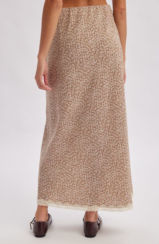 Lace Trim Floral Midi Skirt