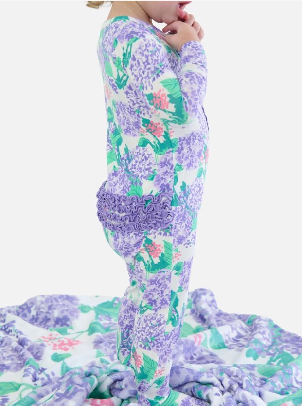 Purple Hydrangea Footed Ruffle Pajamas