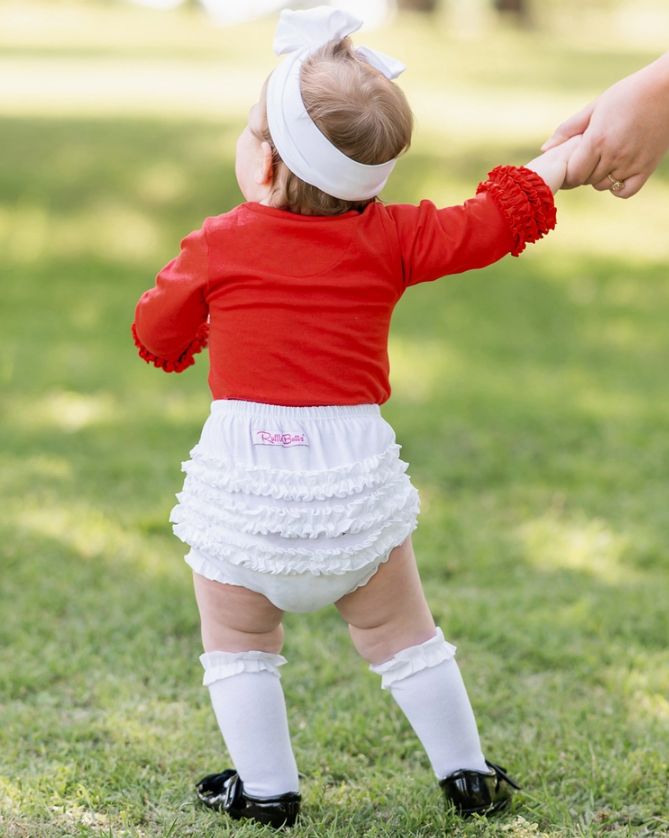 Baby Girls White Knit Rufflebutt Bloomer