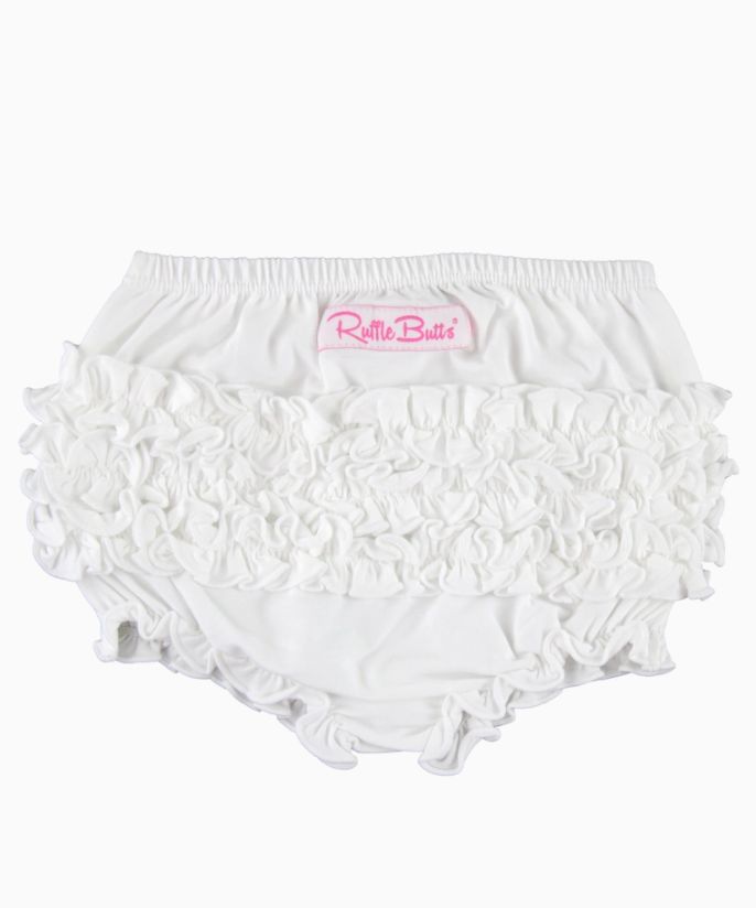 Baby Girls White Knit Rufflebutt Bloomer