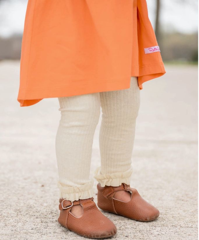 Girls Rib Knit Footless Ruffled Tights