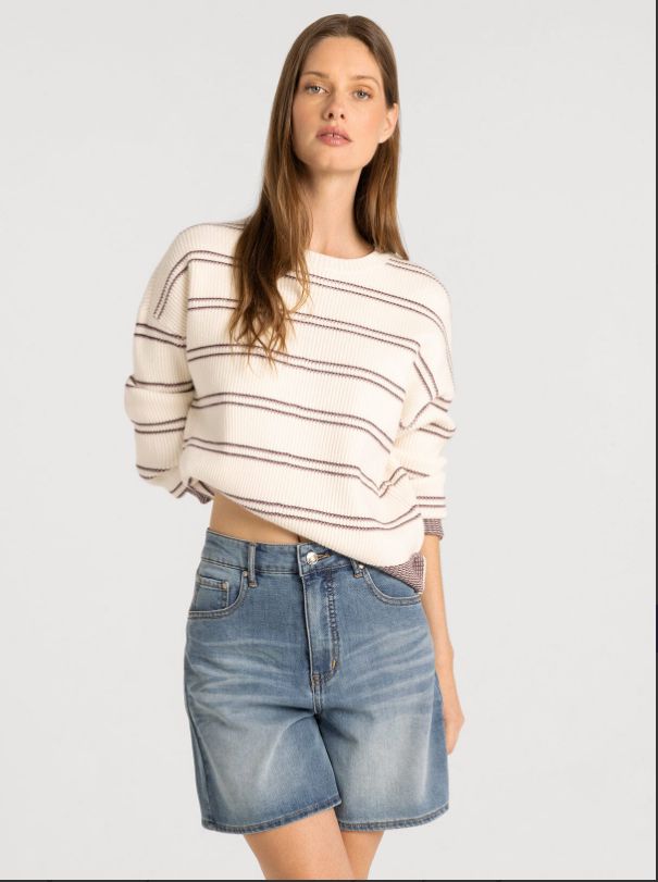 Ely Sweater, Color: Cream Burgundy Stripe, Size: Small