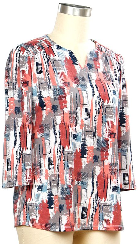 Footloose 3/4 Sleeve Block Print Top, Color: Rose Dawn Navy, Size: Small