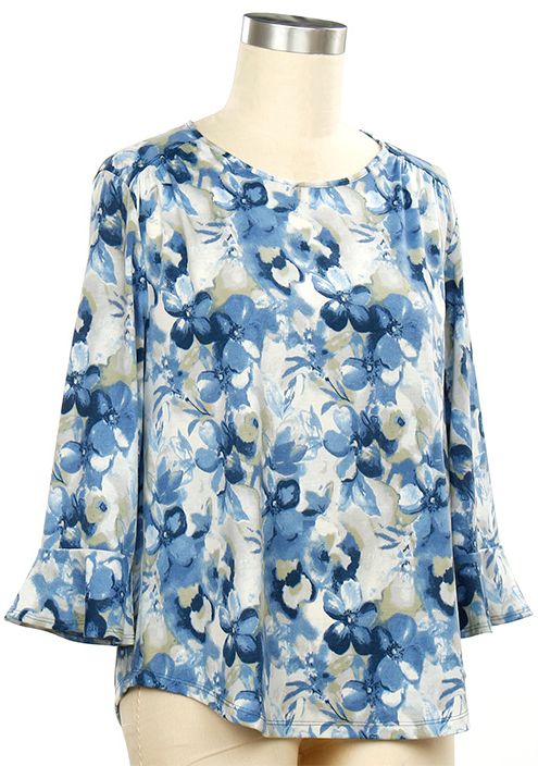 Go Better 3/4 Sleeve Floral Print Top, Color: Agatha Misty Sage, Size: Small