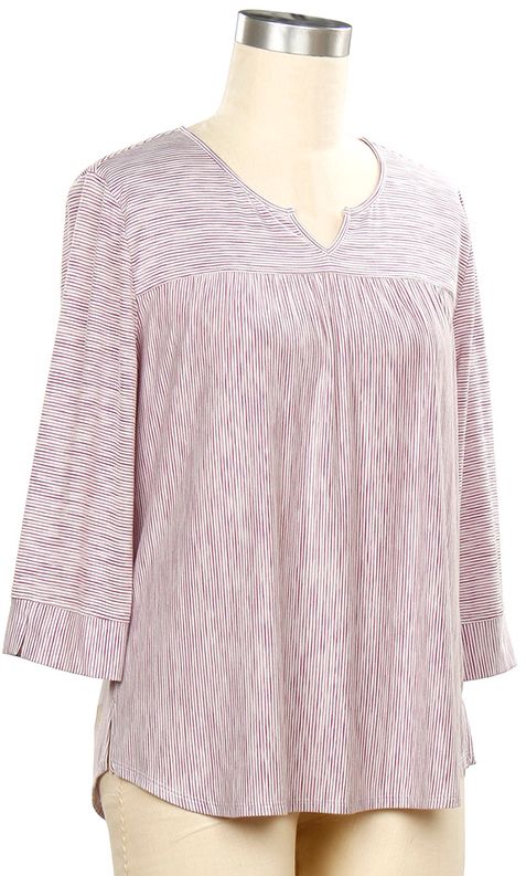 Denim Awesome 3/4 Sleeve Mini Stripe Top, Color: Rutabaga White Stripe, Size: Small