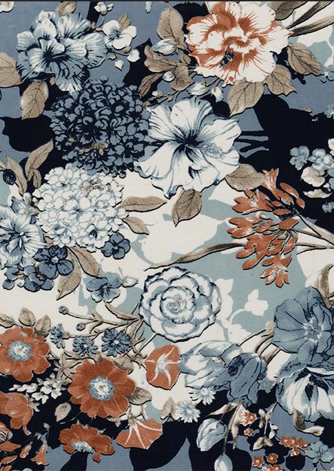 Denim Awesome 3/4 Sleeve Floral Print Top, Color: Clay Denim, Size: Small