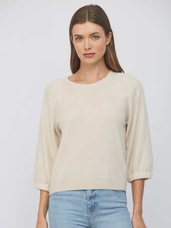 Cashmere Blend Ribbed Cuff Raglan Slv Sweater, Color: Oatmeal, Size: Small