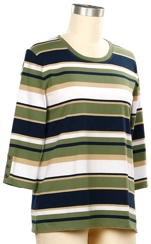 Countryside 3/4 YD Stripe Top, Color: Lt. Beret Navy, Size: Small
