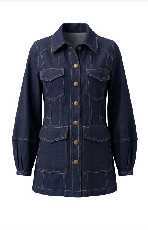 Lantern Sleeve Denim Jacket
