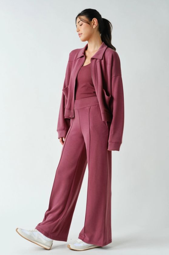 Laguna Flow Pleated Lounge Pants, Color: Rosewood, Size: Small