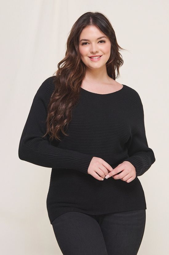 Ribbed Fine Gauge Pullover, Color: Black, Size: X-Large