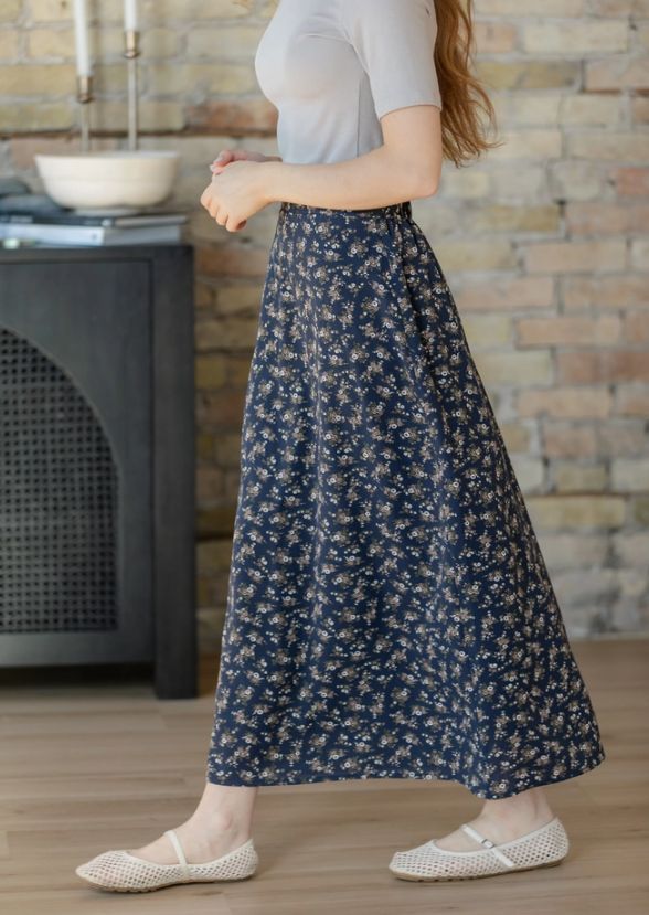 Braylyn Floral Midi Skirt, Color: Navy, Size: Small