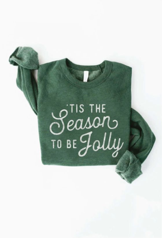 Tis' the Season To Be Jolly Graphic Sweatshirt, Color: Heather Forest, Size: Small