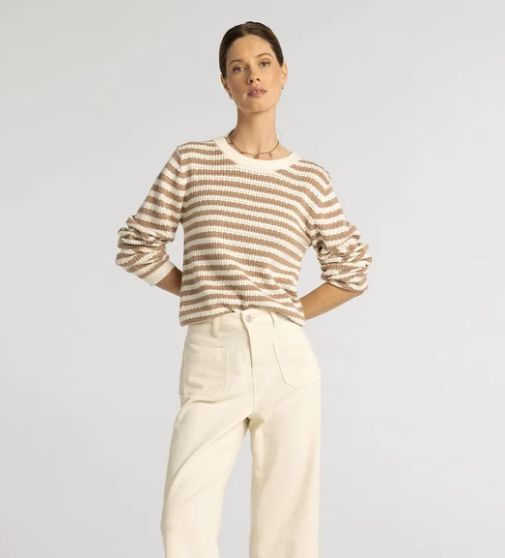 Lawson Sweater, Color: White Tan Stripe, Size: Small