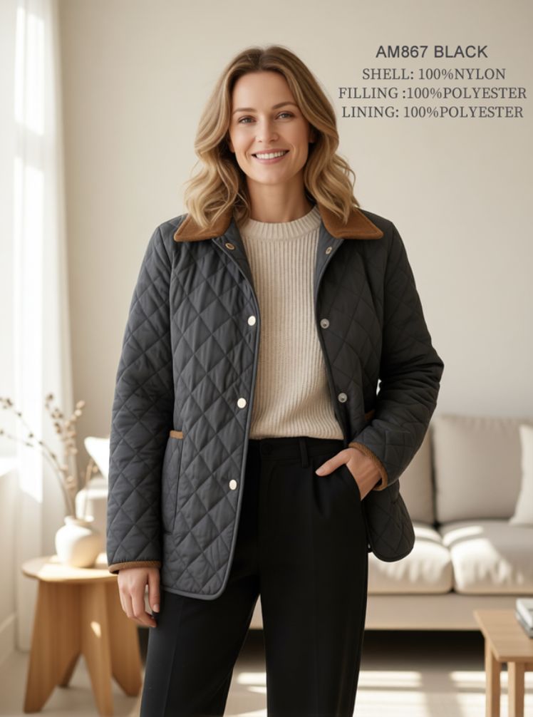 Quilted Jacket With Ribbed Accents