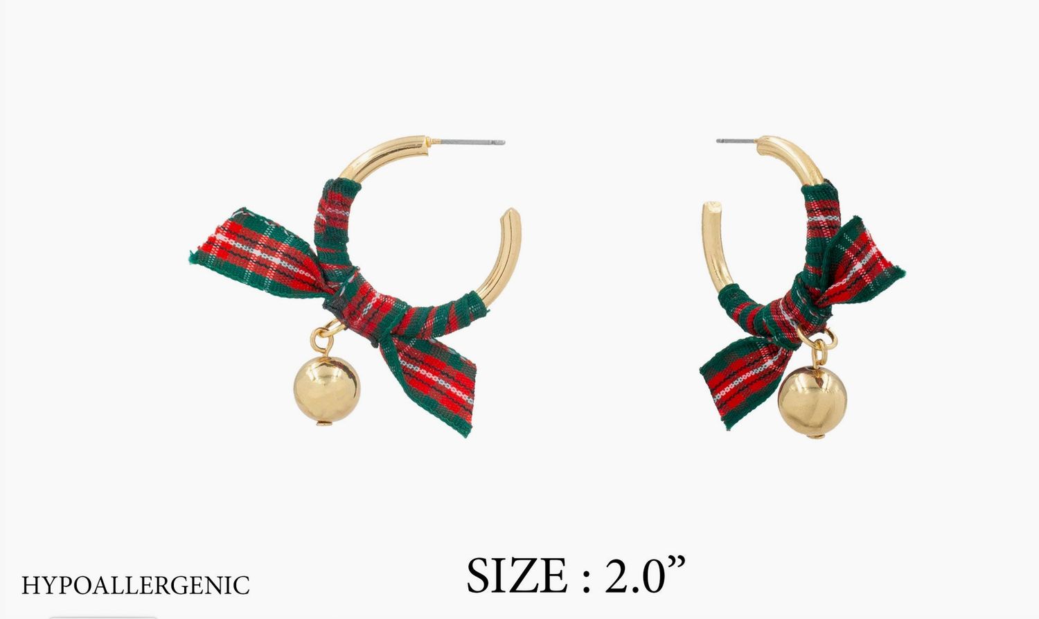 Christmas Gold Hoop with Red and Green Ribbon 2" Earrings