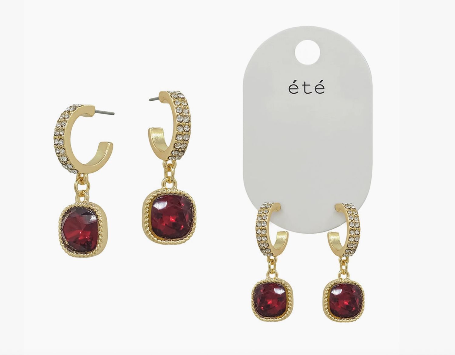 Double Row Small Red Pave Hoop Earring