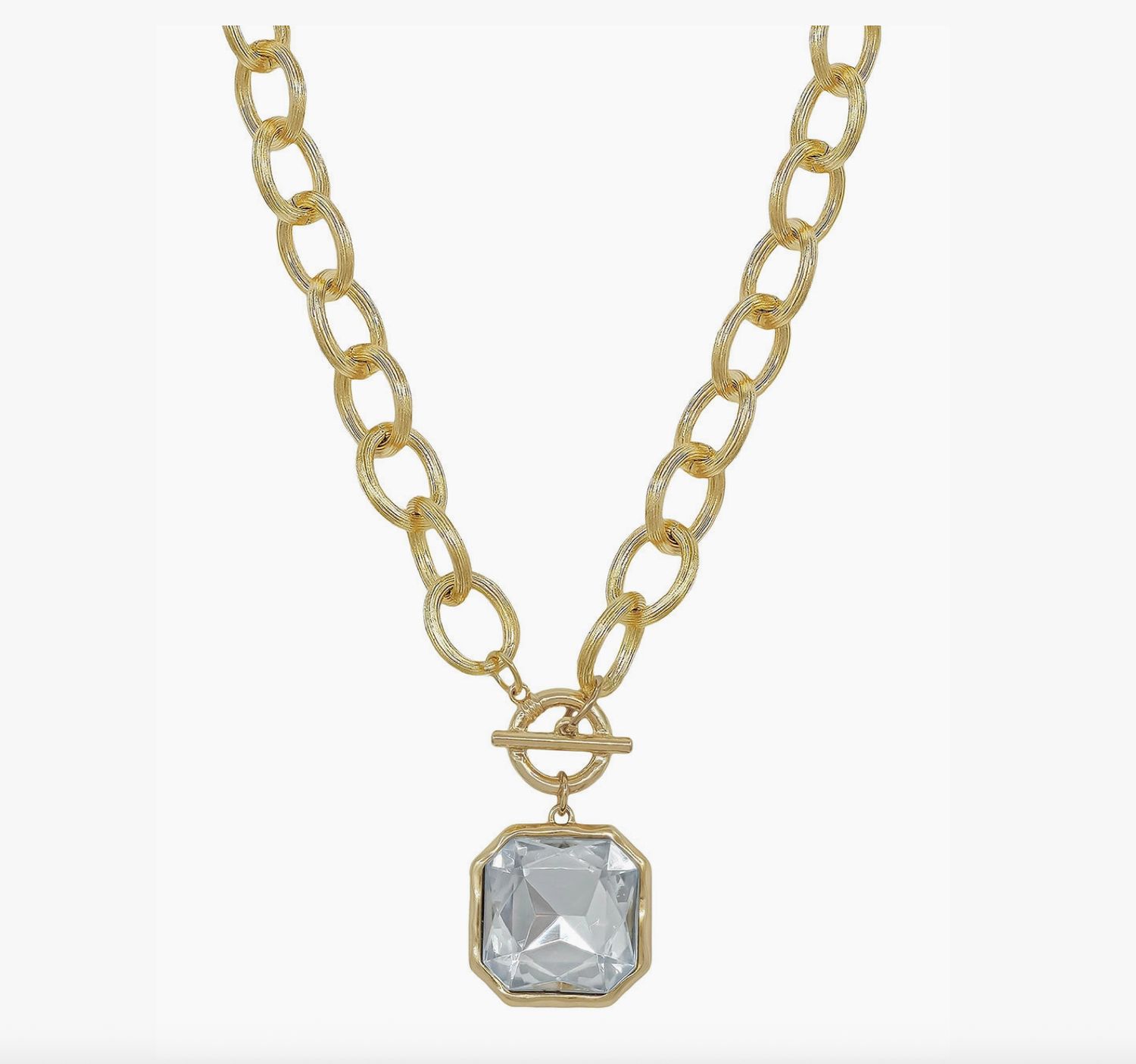 Chunky Chain Clear 25mm Stone Pendant Necklace