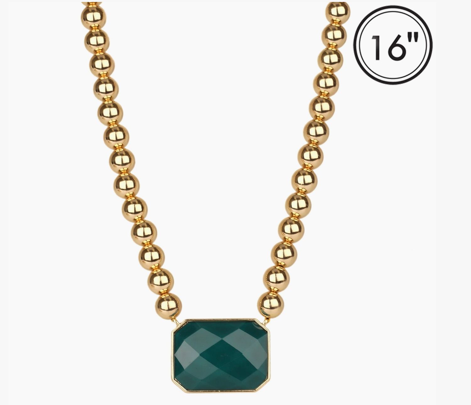 Teal Rectangle 1.5" Stone 16"-18" Necklace