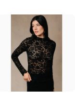 High Neck Floral Lace Long Sleeve Top, Color: Tan/Leopard, Size: Small