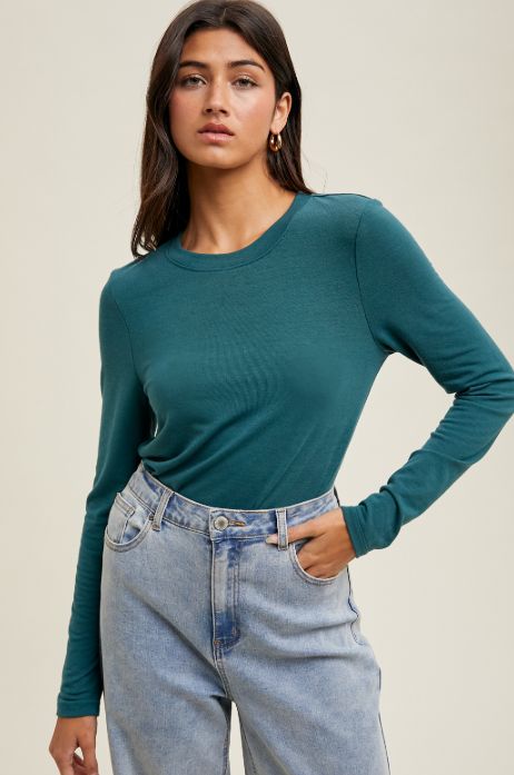 Basic Fitted Knit Top, Color: T Green, Size: Small