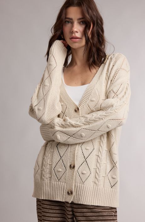 Cable Knit Diamond Pattern Cardigan