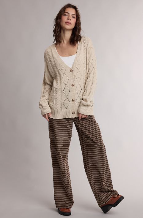 Cable Knit Diamond Pattern Cardigan, Color: Taupe, Size: Small