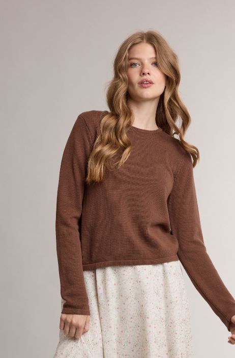 Crew Neck Knit Sweater, Color: Chocolate, Size: Small