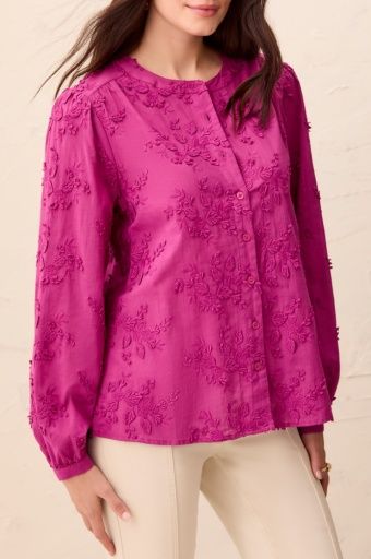 Long Sleeve Button Front Blouse, Color: Mulberry, Size: X-Small