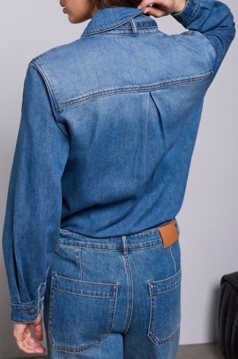 Blue Thread Self-tie Bow Button Denim Blouse