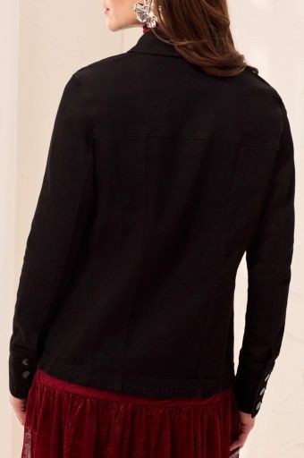 Emb Button Front Fitted Denim Jacket