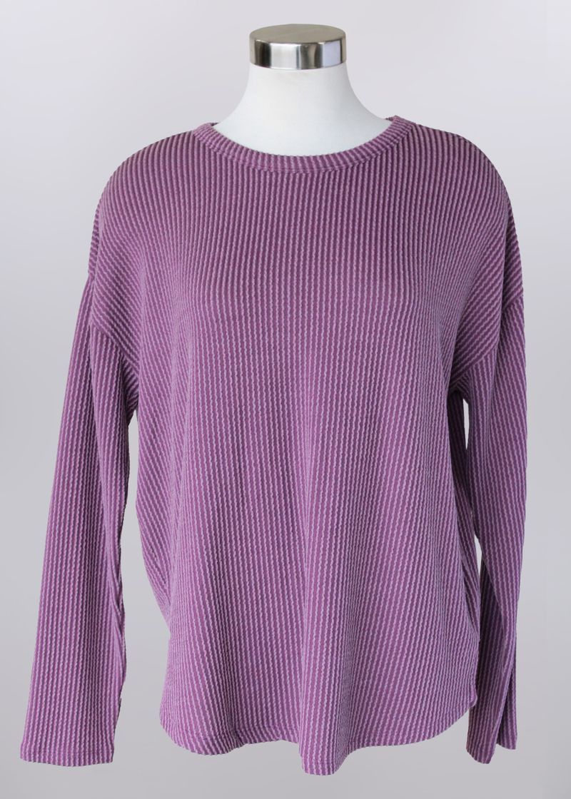 Casual Ribbed Long Sleeved Top, Color: Burgandy, Size: Small