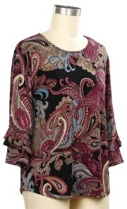 Gotta Have 3/4 Sleeve Printed Top, Color: Bare Burgandy Black, Size: Small