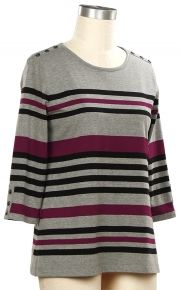 Inner Circle 3/4 Sleeve Striped Top, Color: Hgrey Brandywine, Size: Small