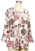 Jitterbug 3/4 Printed Top, Color: Charcoal Black Red, Size: Small