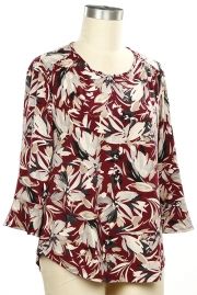 Inner Circle 3/4 Sleeve Floral Printed Top, Color: Brandy Neutral, Size: Small