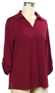 Jitterbug 3/4 Sleeve Collared Top, Color: Earthen Red, Size: Small