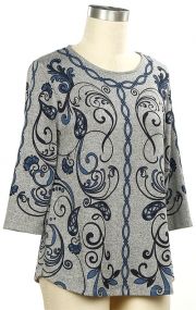 Keen Eye 3/4 Printed Top, Color: Grey Orion Navy, Size: Small
