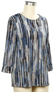 Keen Eye 3/4 Sleeve Striped Top, Color: Navy Ash Blue, Size: Small